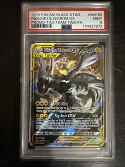 Pokemon Card Pikachu & Zekrom GX 2019 SM Black Star Promo SM168 PSA 9 - Image 1