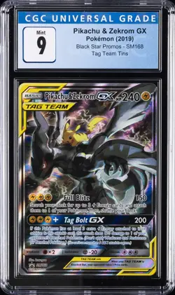 2019 BLACK STAR PROMOS TAG TEAM TINS #SM168 PIKACHU & ZEKROM GX CGC 9 - Image 1