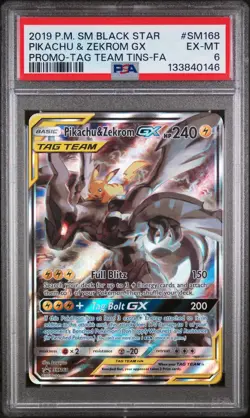 2019 POKEMON SM BLACK STAR PROMO SM168 FULL ART/PIKACHU & ZEKROM GX - PSA 6 - Image 1