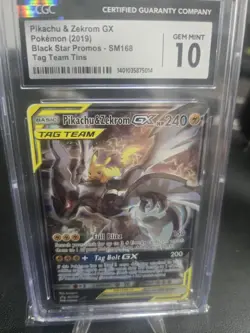 Pikachu & Zekrom GX SM168 CGC 10 Gem Mint Tag Team Black Star Promo Authentic - Image 1