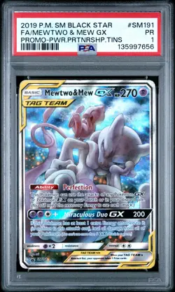 PSA 1 Mewtwo & Mew Gx SM191 Sun & Moon Black Star Promo Pokemon Card - Image 1