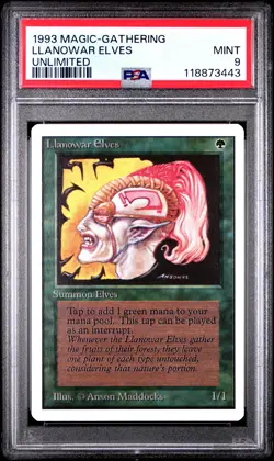 LLANOWAR ELVES Unlimited PSA 9 Vintage MTG [Nostalgium] - Image 1