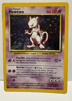 Pokemon TCG Mewtwo Base Set Holo Unlimited Rare Card 10/102 (HP) - Image 1