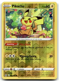 Pikachu 052/196 SWSH11: Lost Origin Common Reverse Holo Pokemon TCG LP - Image 1
