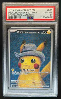 2023 Pokemon X Van Gogh Pikachu With Grey Felt Hat Black Star Promo #085 PSA 10 - Image 1