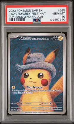 2023 POKEMON SVP POKEMON X VAN GOGH PROMO #085 PIKACHU WITH GREY FELT HAT PSA 10 - Image 1