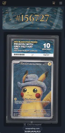 Pikachu with Grey Felt Hat Van Gogh Promo #085 Pokemon ACE 10 GEM MINT not PSA - Image 4