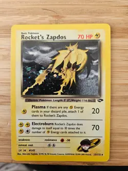 Rocket's Zapdos Pokemon TCG 15/132 Gym Challenge Holo Rare - MP Condition - Image 1
