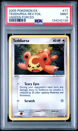 2005 POKEMON EX UNSEEN FORCES #77 TEDDIURSA-REVERSE FOIL PSA 9 - Image 1