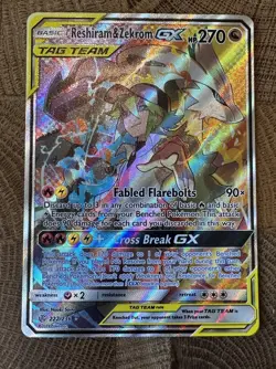 Reshiram & Zekrom GX (Full Art) 222/236 Sm-Cosmic Eclipse Holo NM Pokemon TCG - Image 1