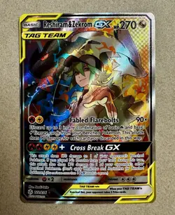 Pokemon TCG Reshiram & Zekrom GX (Full Art) 222/236 Sm-Cosmic Eclipse Holo NM - Image 1