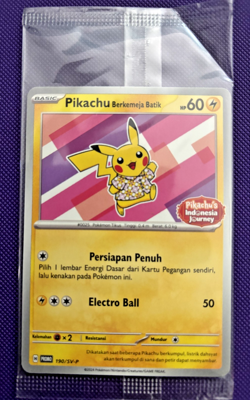 Pikachu Berkemeja Batik Flower Pink 190/SV-P Indonesia Promo Sealed Pokemon Card - Image 1