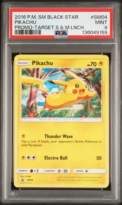 2016 POKEMON SM BLACK STAR PROMO TARGET SUN & MOON LAUNCH #SM04 PIKACHU PSA 9 - Image 1