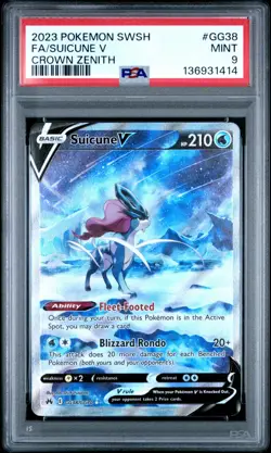 2023 POKEMON SWORD AND SHIELD CROWN ZENITH GG38 FULL ART SUICUNE V PSA 9 - Image 1