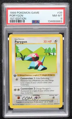 Porygon Shadowless 1st Ed. Pokemon Base Set PSA 8 1999 - Image 1