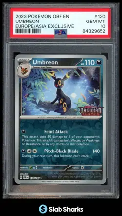 2023 POKEMON OBF EN #130/197 UMBREON EUROPE/ASIA EXCLUSIVE PSA 10 - Image 1