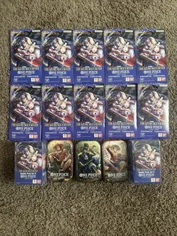 One Piece TCG Lot 10 Packs Of Op14, 2 Double Pack Set 9, & 3 Vol.2 Tins Op13 - Image 1