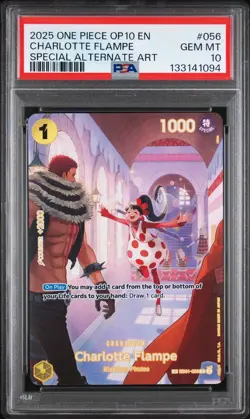 2025 ONE PIECE OP10-ROYAL BLOOD SPECIAL ALTERNATE ART CHARLOTTE FLAMPE PSA 10 - Image 1
