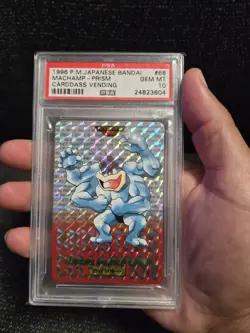 PSA 10 1996 Pokemon Japanese Machamp Carddass red prism vending Holo bandai - Image 1