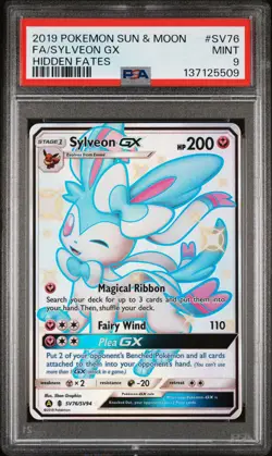 2019 POKEMON SUN & MOON HIDDEN FATES #SV76 FULL ART/SYLVEON GX PSA 9 - Image 1