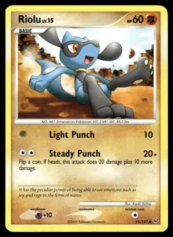 RIOLU - 91/127 Common Platinum Pokemon MP - Image 1