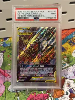 Pokemon 2019 Black Star Promo Moltres Zapdos Articuno GX Full Art #SM210 PSA 9 - Image 1