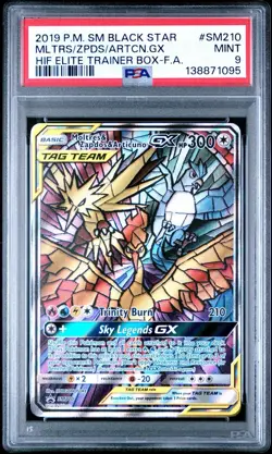 Pokemon 2019 Black Star Promo Moltres Zapdos Articuno GX Full Art #SM210 PSA 9 - Image 1