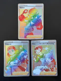 3x Lot Rainbow Trainers SWSH Raihan 224 Copycat 222 Breeder Pokemon Cards AA10 4 - Image 1