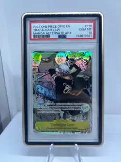 2025 ONE PIECE OP10-ROYAL BLOOD MANGA ALTERNATE ART #119 TRAFALGAR LAW PSA 10 - Image 1