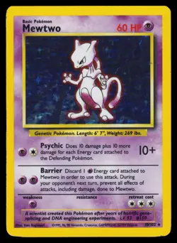 1999 Mewtwo Pokemon TCG Base Set Holo 10/102 Lightly Played - Image 1