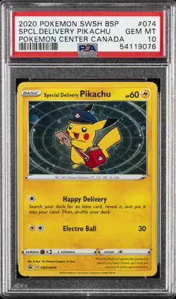2020 POKEMON SWSH BLACK STAR PROMO #074 SPECIAL DELIVERY PIKACHU-HOLO PSA 10 - Image 1