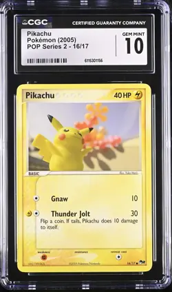 CGC 10 GEM MINT Pikachu 2005 POP Series 2 16/17 Pokemon Card - Image 1