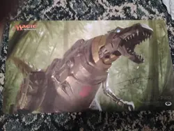 Magic The Gathering Mat Grim Lock Dino Bot Double Sided Signed. - Image 1