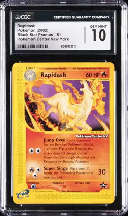 2002 POKEMON CENTER NEW YORK PROMOS #51 RAPIDASH CGC 10 GEM MINT - Image 1
