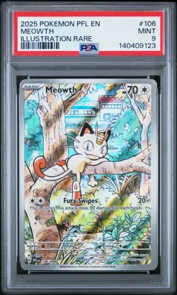 2025 POKEMON PFL EN-PHANTASMAL FLAMES ILLUSTRATION RARE #106 MEOWTH PSA 9 - Image 1