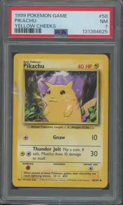 Pokemon TCG Pikachu 58/102 Base Set Yellow Cheeks PSA 7 Cracked Slab - Image 1