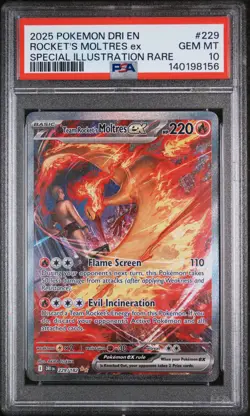 2025 POKEMON DRI EN-DESTINED RIVALS #229 TEAM ROCKET'S MOLTRES EX PSA 10 - Image 1