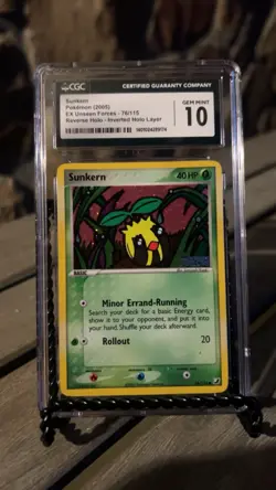 CGC 10 GEM MINT Pokemon Sunkern 76/115 Holo ERROR EX Unseen Forces PSA - Image 1