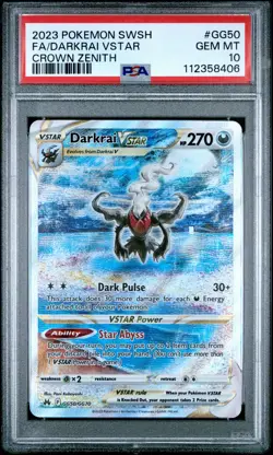 2023 POKEMON SWORD & SHIELD CROWN ZENITH #GG50 FULL ART/DARKRAI VSTAR PSA 10 - Image 1