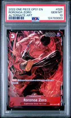 2022 ONE PIECE OP01-ROMANCE DAWN ALTERNATE ART #025 RORONOA ZORO PSA 10 - Image 1