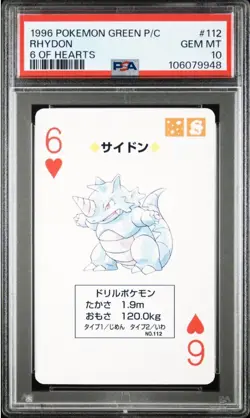 1996 Pokemon Green Version Playing Cards Rhydon 6 of Hearts #112 PSA 10 - Image 1