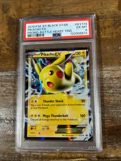POKEMON 2016 Promo Battle Heart Tins #XY174 PIKACHU EX PSA 6 RARE Black Star - Image 1