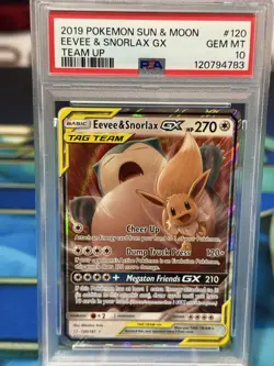 2019 Pokemon Eevee & Snorlax GX #120 Team Up Sun & Moon PSA 10 - Image 1