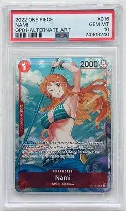 Nami OP01-016 PSA 10 Alt Art Wave 1 Alpha Pre-Errata One Piece Card - Image 1