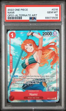 2022 ONE PIECE ROMANCE DAWN PRE-ERRATA ALPHA ALT ART OP01-016 NAMI PSA 10 - Image 1