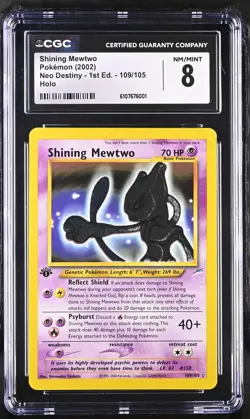 CGC 8 NM/ MINT Shining Mewtwo Neo Destiny 1st Edition 109/105 Holo Pokemon Card - Image 1