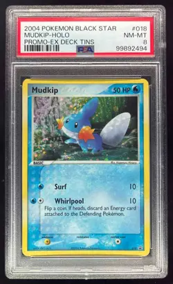2004 Pokemon Black Star Promo EX Deck Tins #018 Mudkip Holo PSA 8 - Image 1