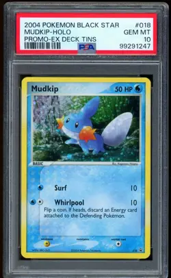 2004 Pokemon Mudkip EX Deck Tins Holo Black Star Promo #018 PSA 10 - POP 3 - Image 1