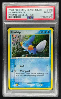 2004 Pokemon EX Deck Tins Mudkip Holo Black Star Promo #018 PSA 8 - Image 1