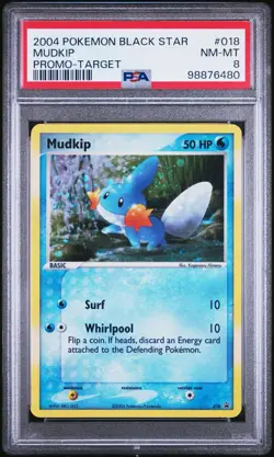 PSA 8 NM-MT Pokemon 2004 Mudkip Holo #018 Black Star Ex Deck Tins Promo - Image 1